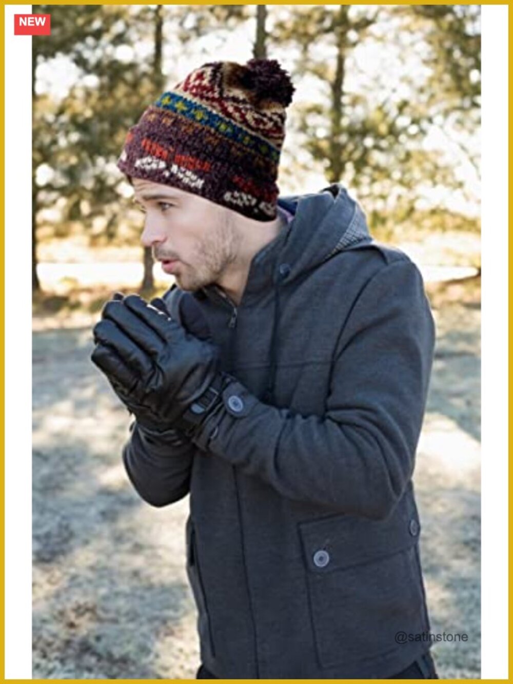 Handmade Alpaca Wool Beanie Bobble Hat Winter Unisex One Size - Picture 2 of 5